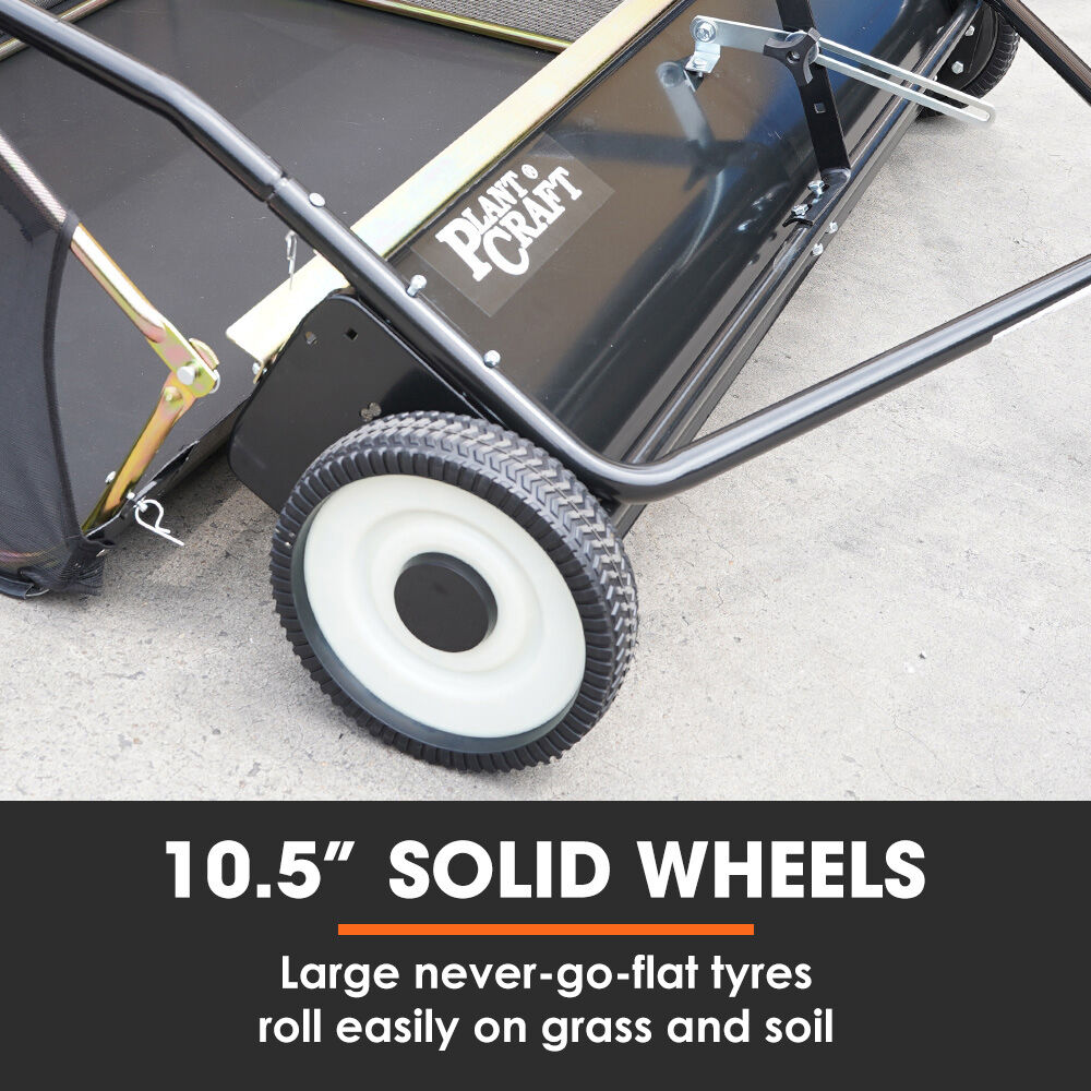 PLANTCRAFT Lawn Sweeper 48' Wide, Tow Behind Leaf and Grass Clipping Collector, Universal Hitch for Ride on Mower, Garden Tractor