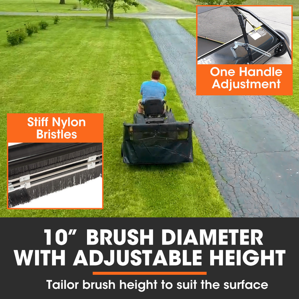 PLANTCRAFT Lawn Sweeper 48' Wide, Tow Behind Leaf and Grass Clipping Collector, Universal Hitch for Ride on Mower, Garden Tractor