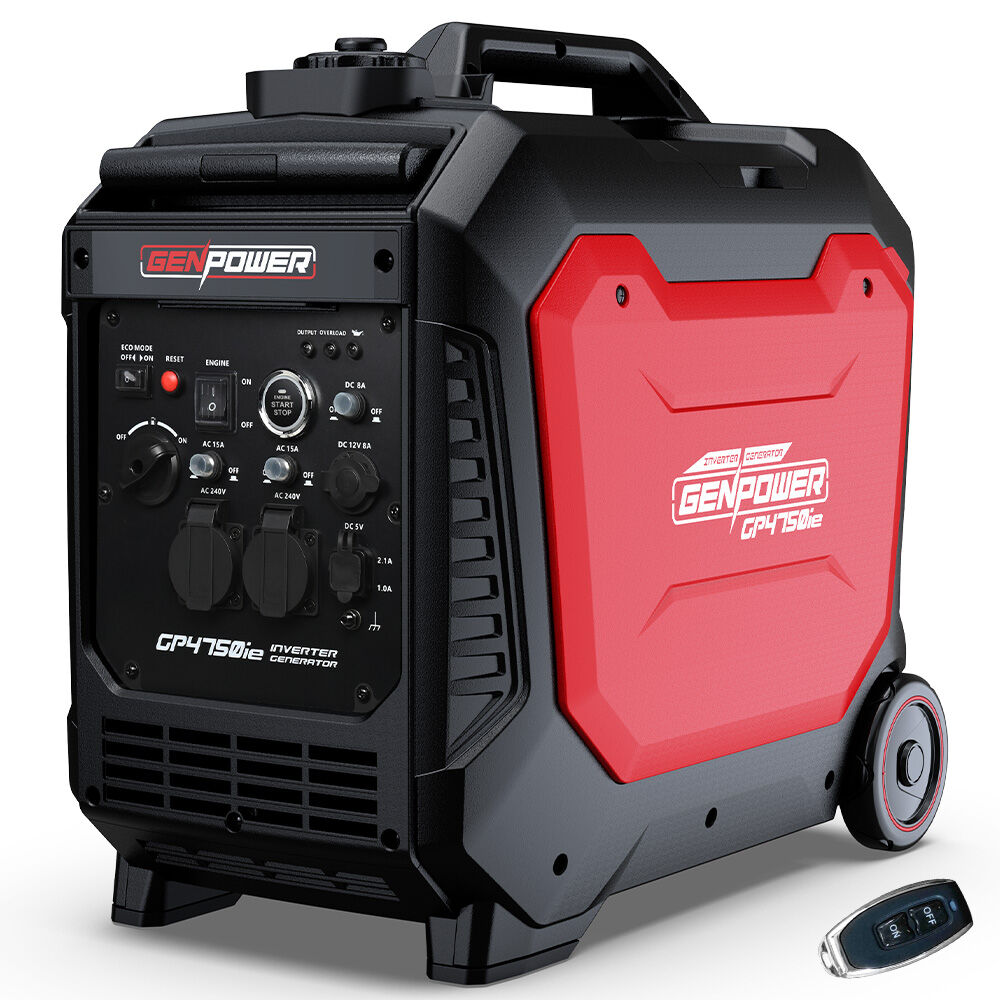 GENPOWER 4.7kW Peak 3.8kW Inverter Generator, Push Button Start, Portable w/ Wheels, Camping, Backup, Mobile A/C