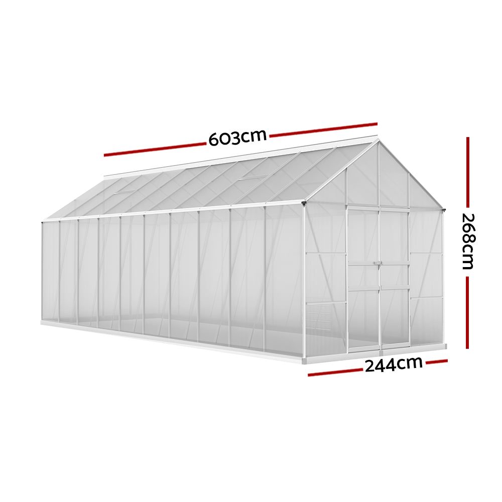 Green Fingers Greenhouse 6.03x2.44x2.68M Double Doors Aluminium Green House Garden Shed