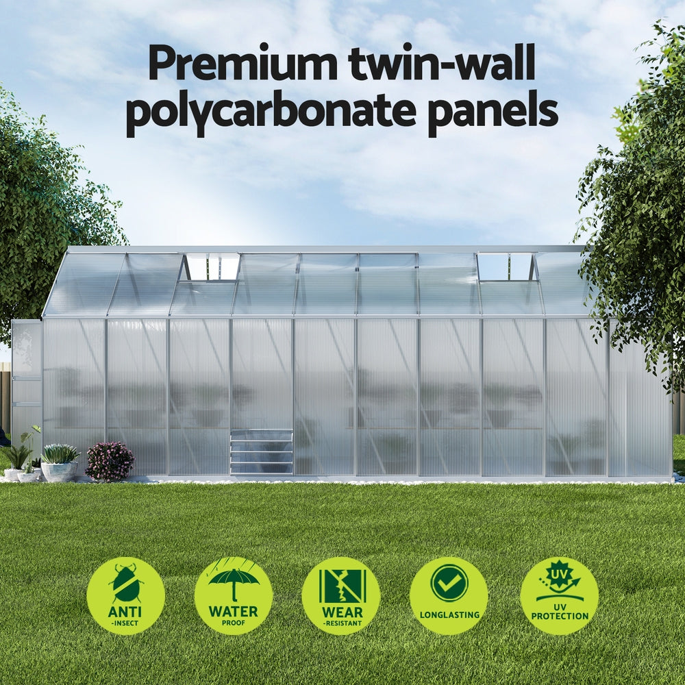 Green Fingers Greenhouse 6.03x2.44x2.68M Double Doors Aluminium Green House Garden Shed