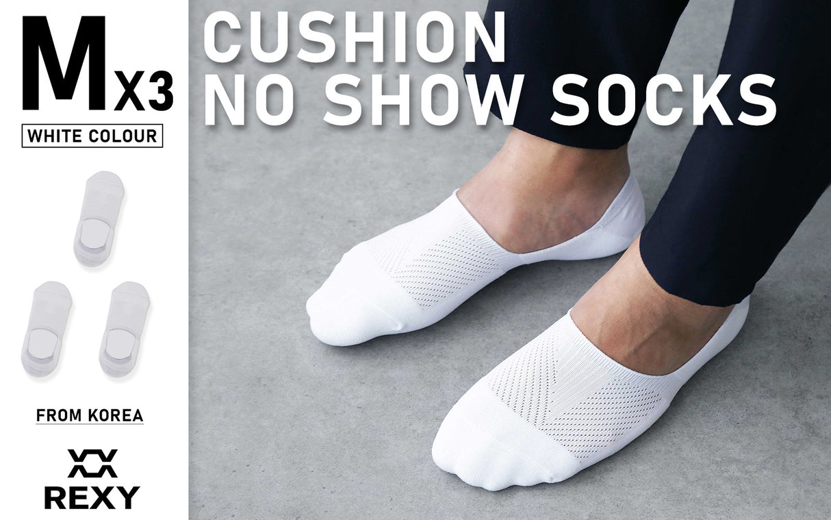 3X Medium Cushion No Show Socks - WHITE