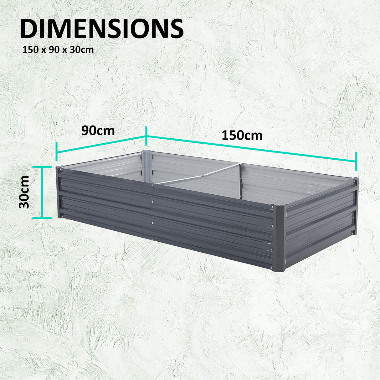 2X Raised Garden Bed Rectangular 150 x 90 x 30cm - GREY