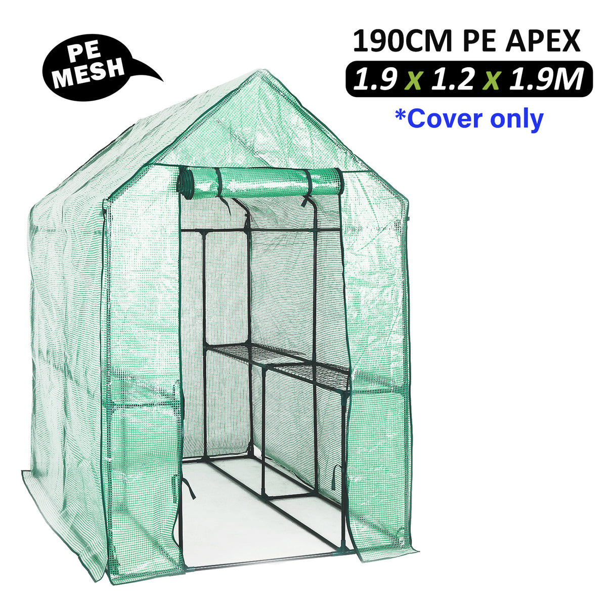 190cm Greenhouse PE Apex Roof Cover Only - GREEN