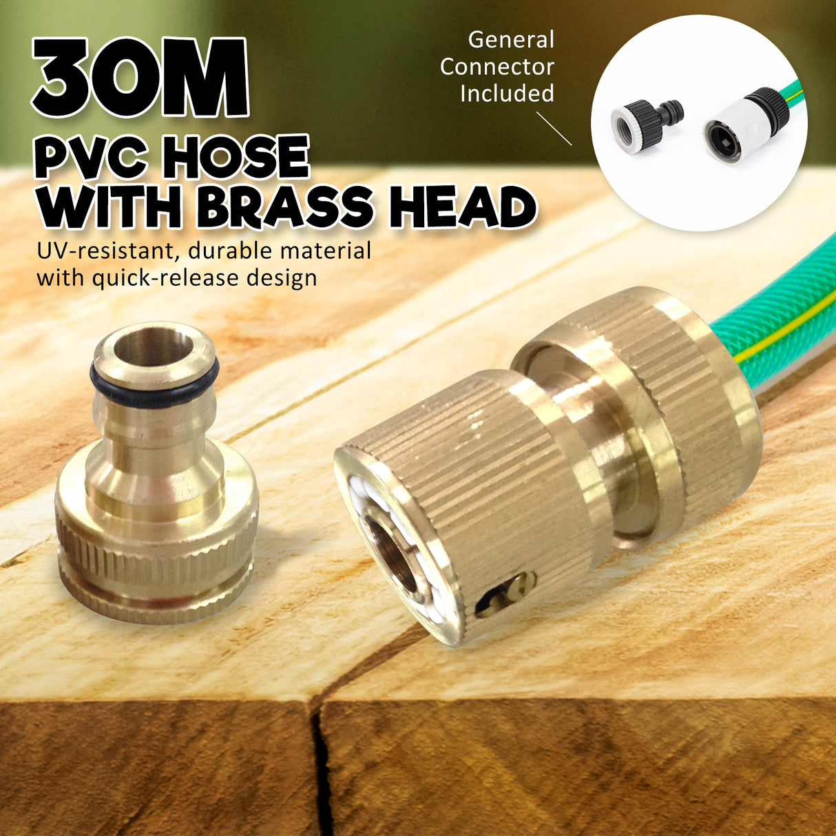 30M Garden Water Hose Reel + Brass Gun