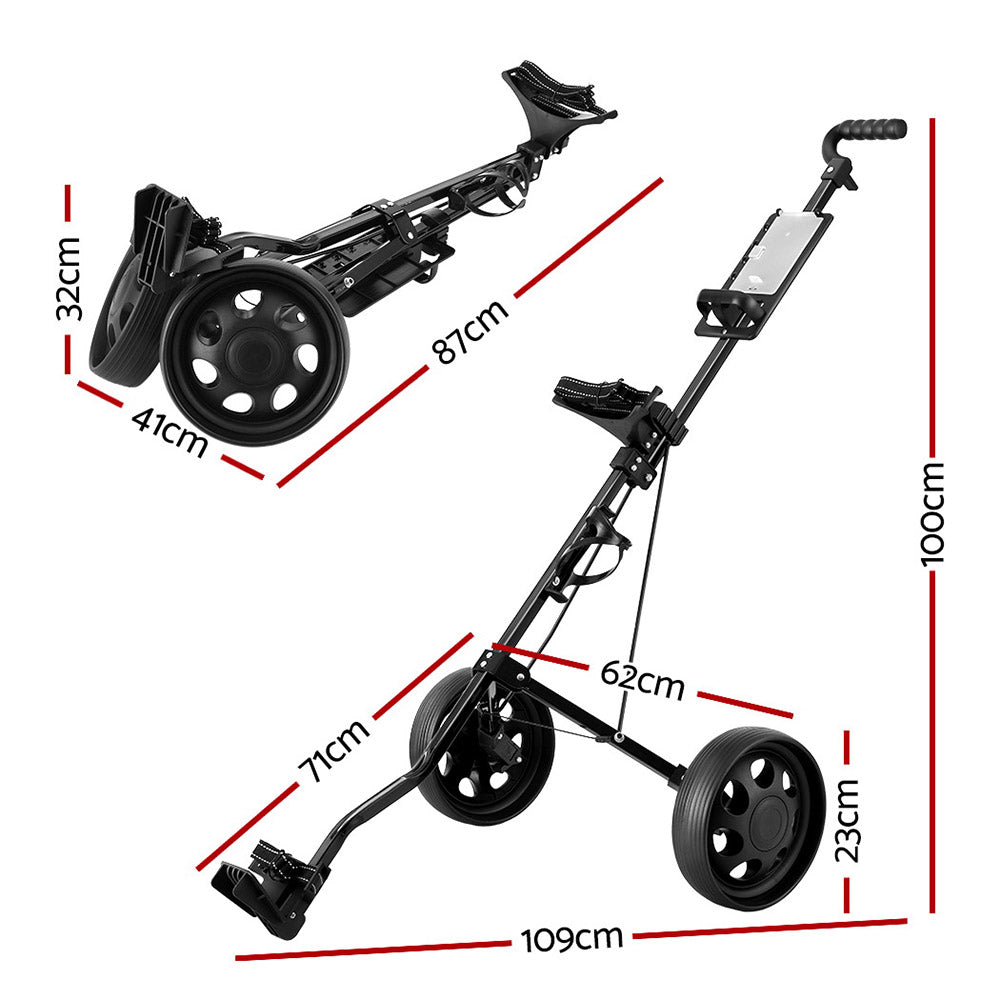 Compact Everfit Golf Cart Trolley with Quick-Fold Mechanism, Cup Holder, and Scoreboard Holder