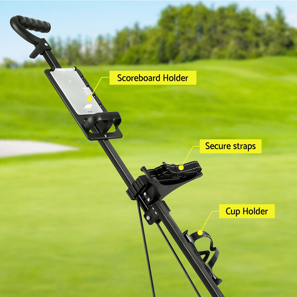 Compact Everfit Golf Cart Trolley with Quick-Fold Mechanism, Cup Holder, and Scoreboard Holder
