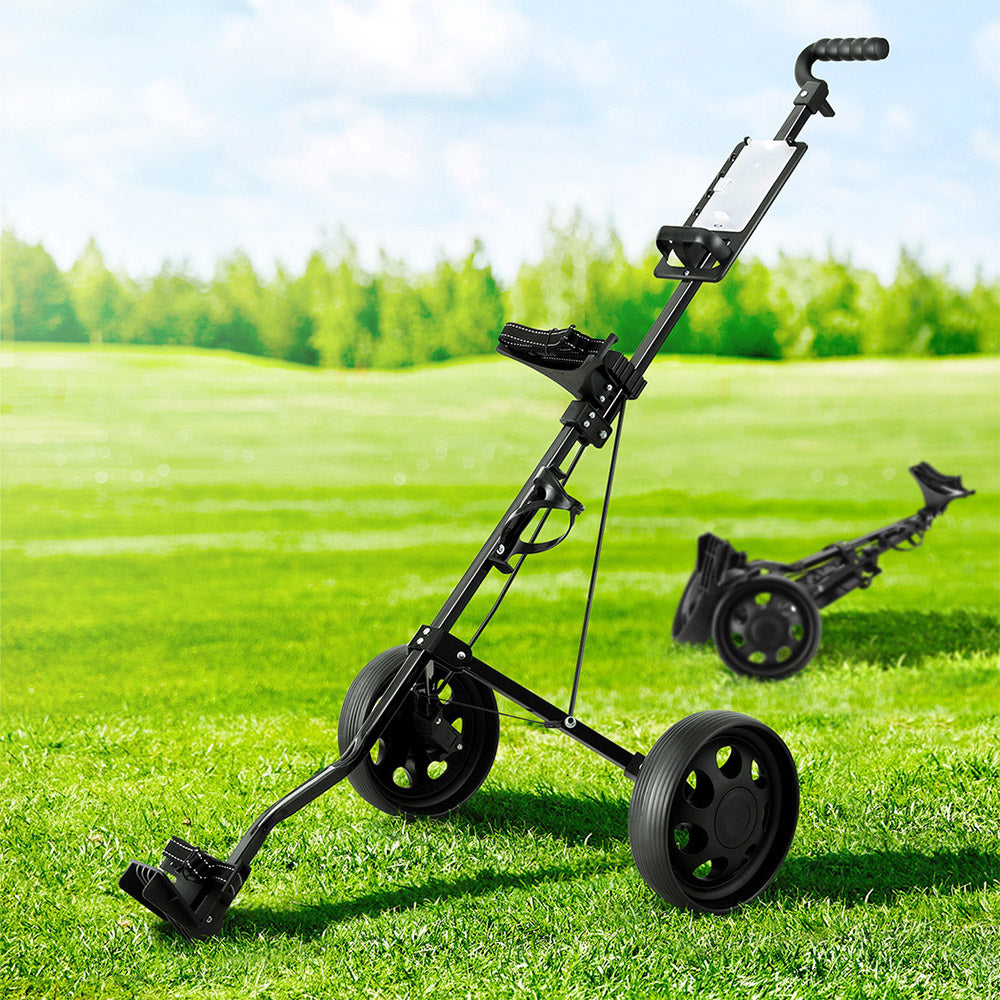 Compact Everfit Golf Cart Trolley with Quick-Fold Mechanism, Cup Holder, and Scoreboard Holder