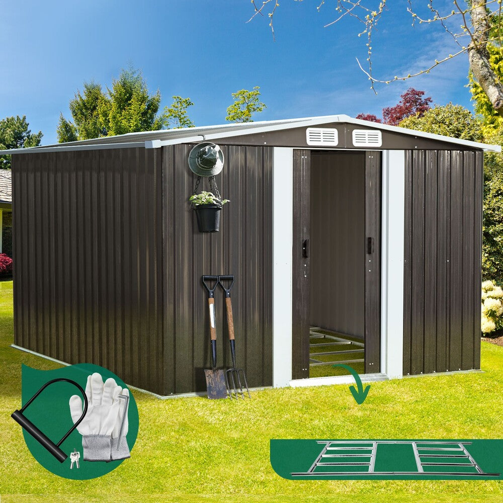 Livsip Garden Shed 2.57x2.05M Workshop Cabin Metal Base