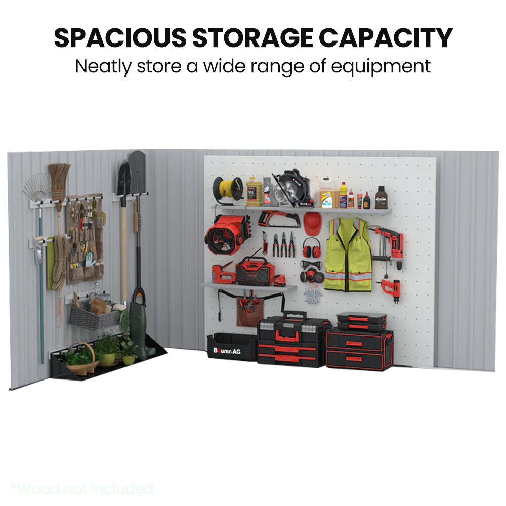 PLANTCRAFT Galvanised Steel Garden Shed 2.58 x 2.07 x 2.02m, with 2 Sliding Doors, 4 Air Vents, Gable Roof, Floor Frame, Black