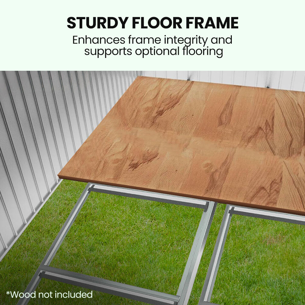 PLANTCRAFT Galvanised Steel Garden Shed 2.58 x 3.14 x 2.02m, with 2 Sliding Doors, 4 Air Vents, Gable Roof, Floor Frame, Black