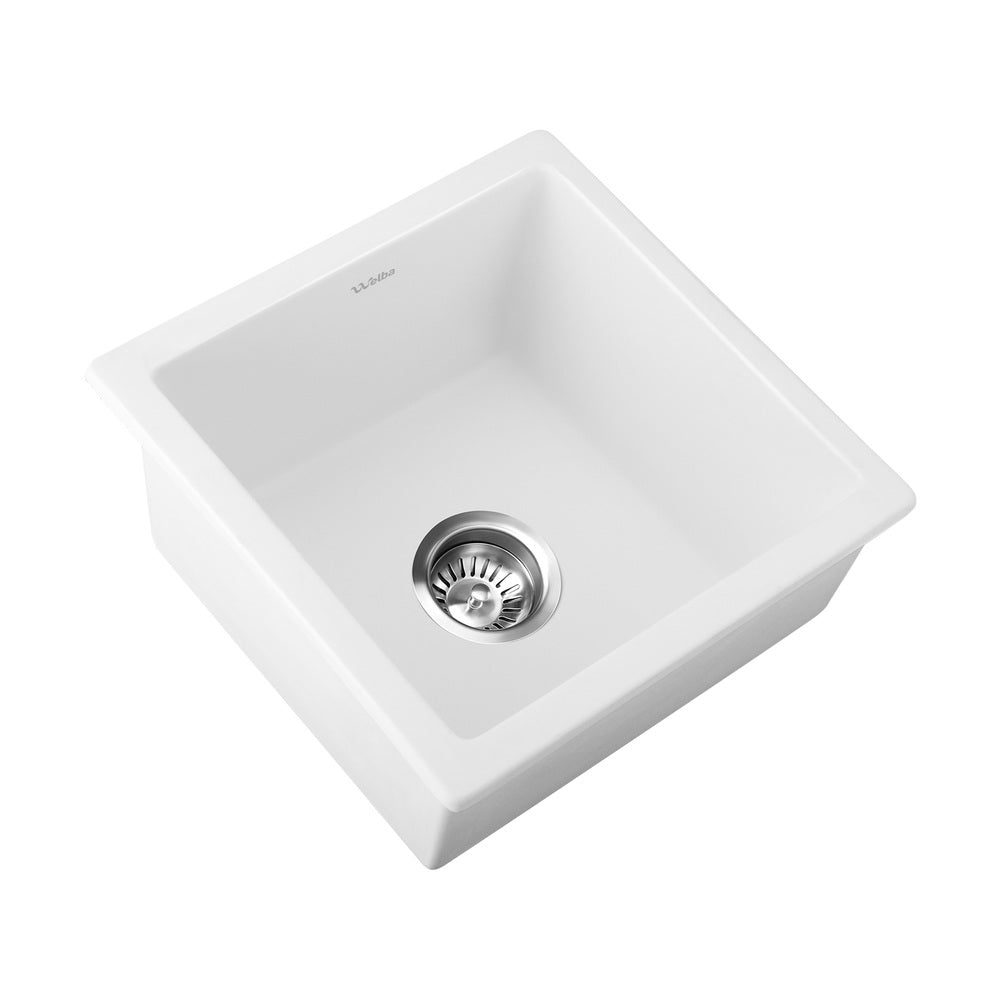 Welba Kitchen Sink 38x38cm Granite Basin Single Bowl White