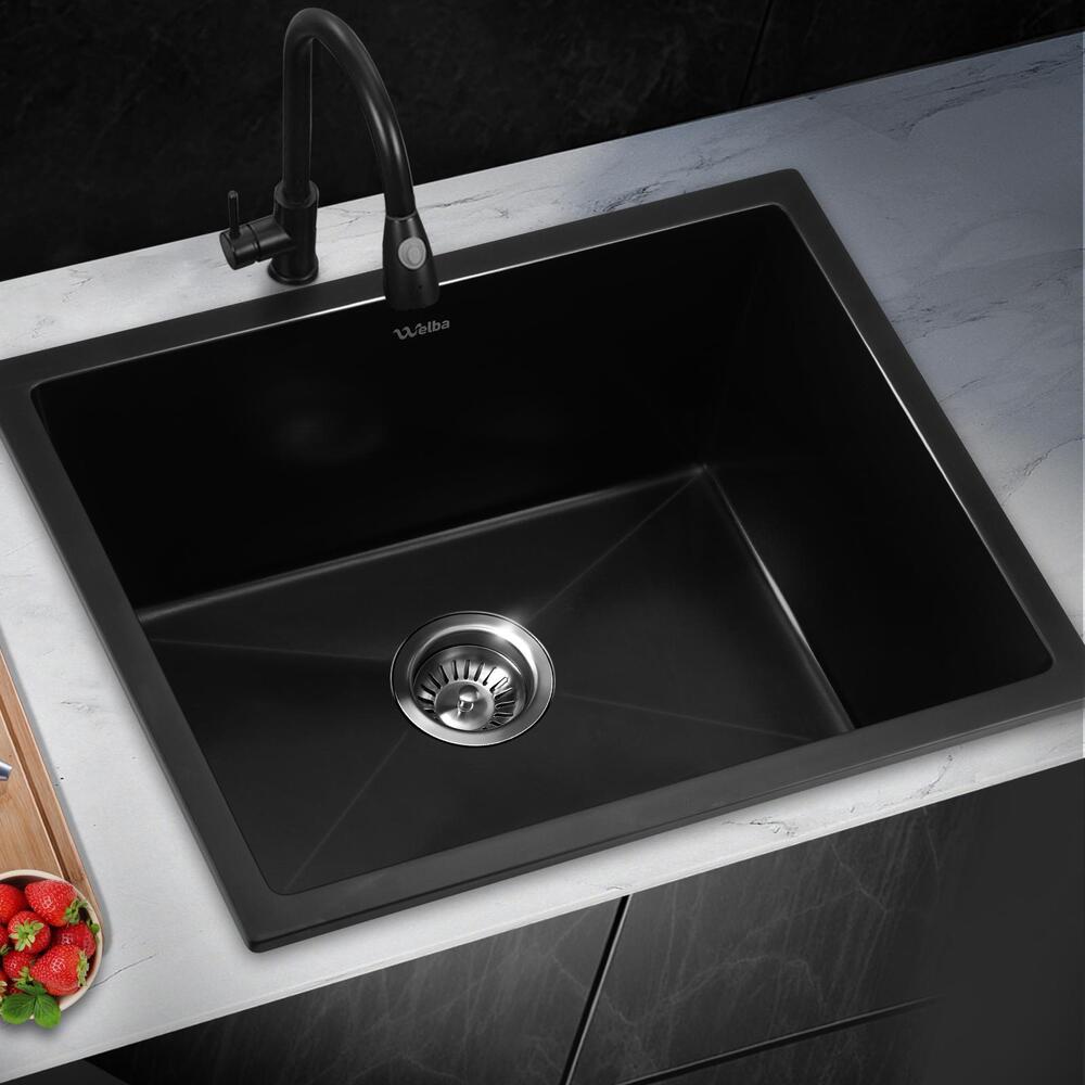 Welba Kitchen Sink 55x45cm Granite Basin Single Bowl Black