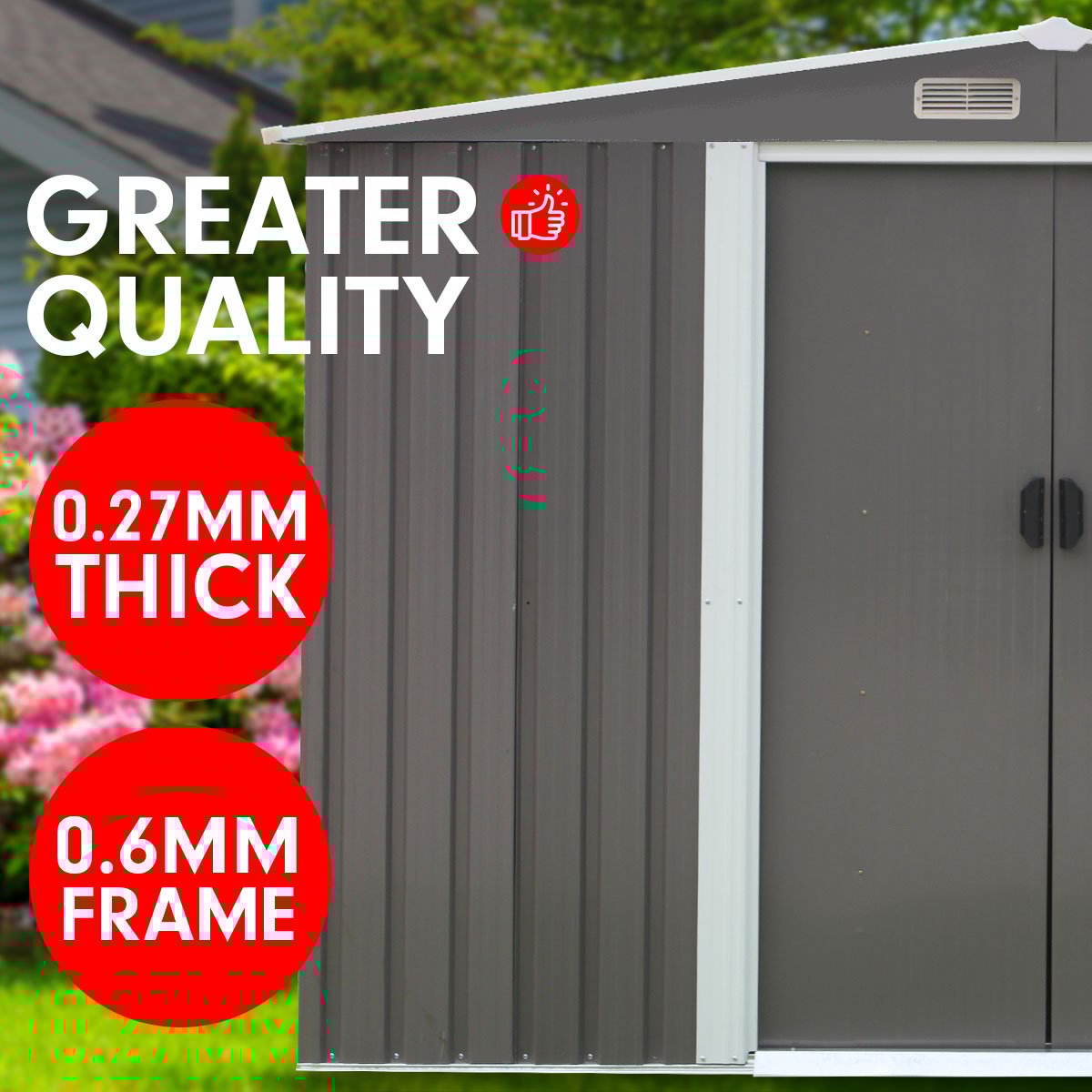 Garden Shed Spire Roof 8ft x 8ft Outdoor Storage Shelter - Grey