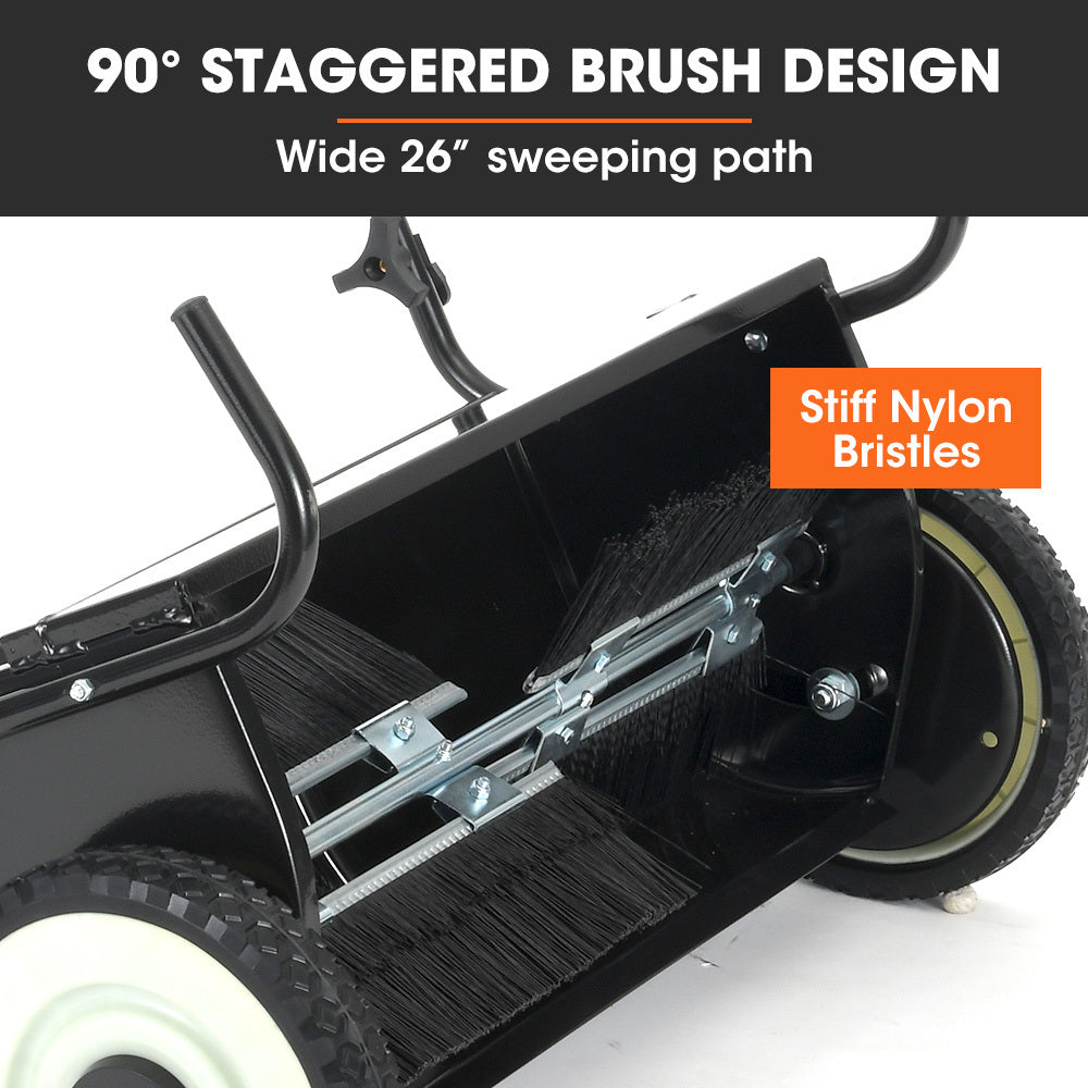 PlantCraft Push Lawn Sweeper, 26' Wide Leaf and Grass Clipping Collector