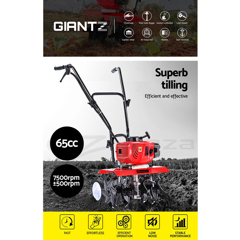 Giantz 65CC Tiller Rototiller Garden Cultivator 6 Blades Soil Power Rotary Hoe