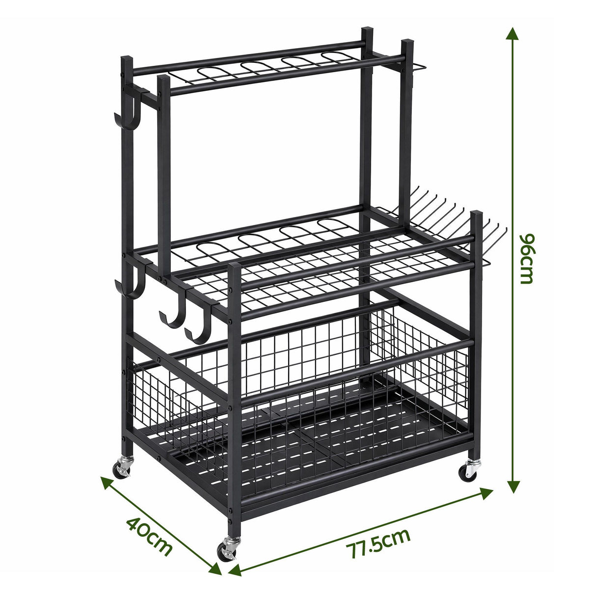 Gardeon Garden Tool Organizer Rack 16 Slots Rolling Garage Storage with Hooks