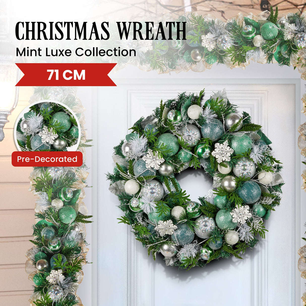 Christabelle 71cm Mint Luxe Christmas Wreath