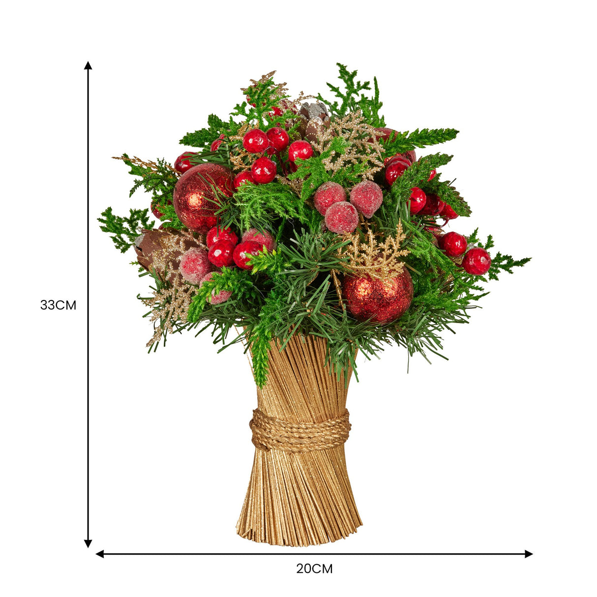 Christabelle 33cm Christmas Bouquet Floral Centrepiece with Berries & Baubles