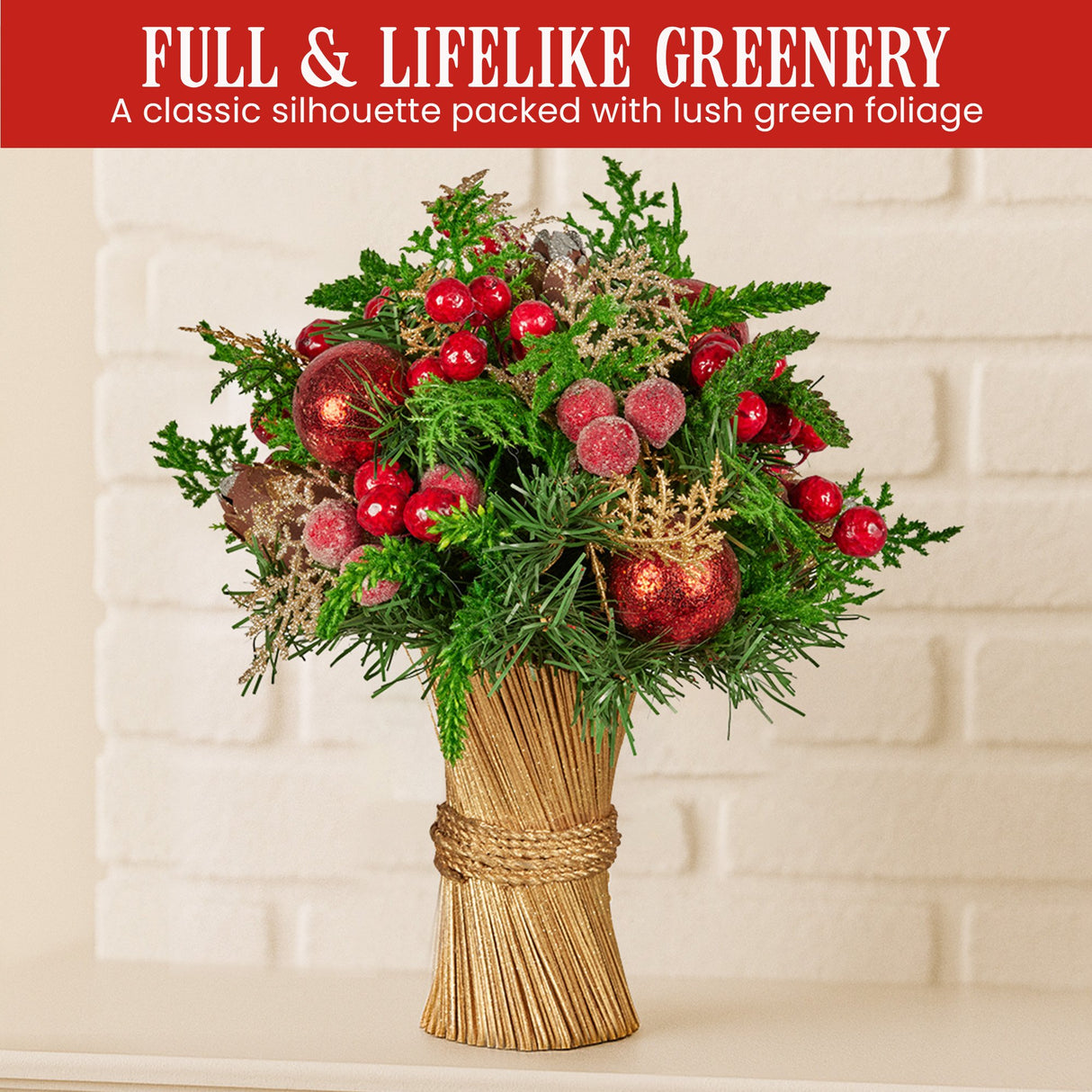 Christabelle 33cm Christmas Bouquet Floral Centrepiece with Berries & Baubles