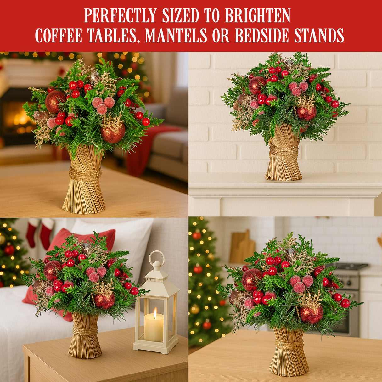 Christabelle 33cm Christmas Bouquet Floral Centrepiece with Berries & Baubles