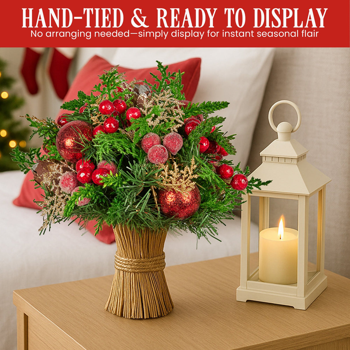 Christabelle 33cm Christmas Bouquet Floral Centrepiece with Berries & Baubles