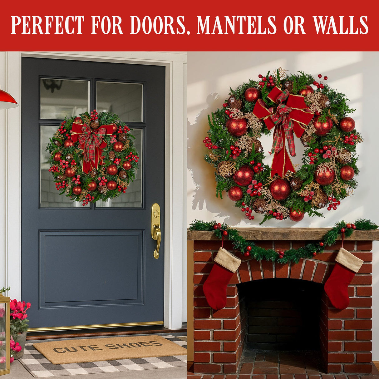 Christabelle 71cm Christmas Wreath Festive Door Decor Red Berries & Pine Cones