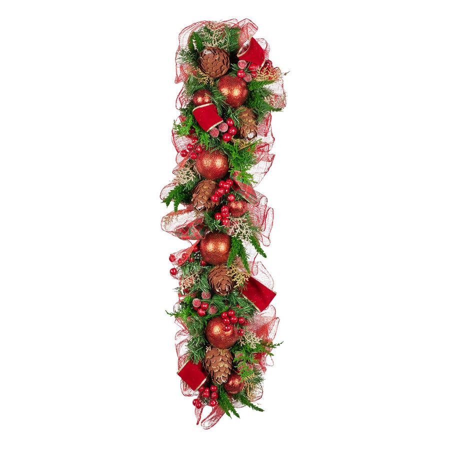 Christabelle 100cm Christmas Garland Lush Green Decor with Red Berries & Cones