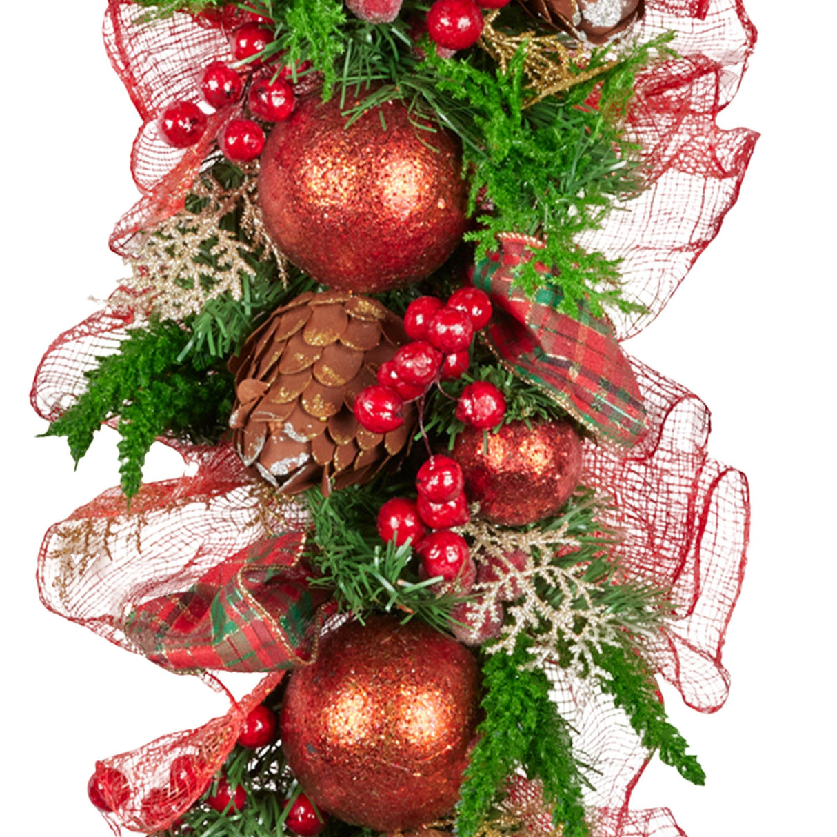 Christabelle 100cm Christmas Garland Lush Green Decor with Red Berries & Cones