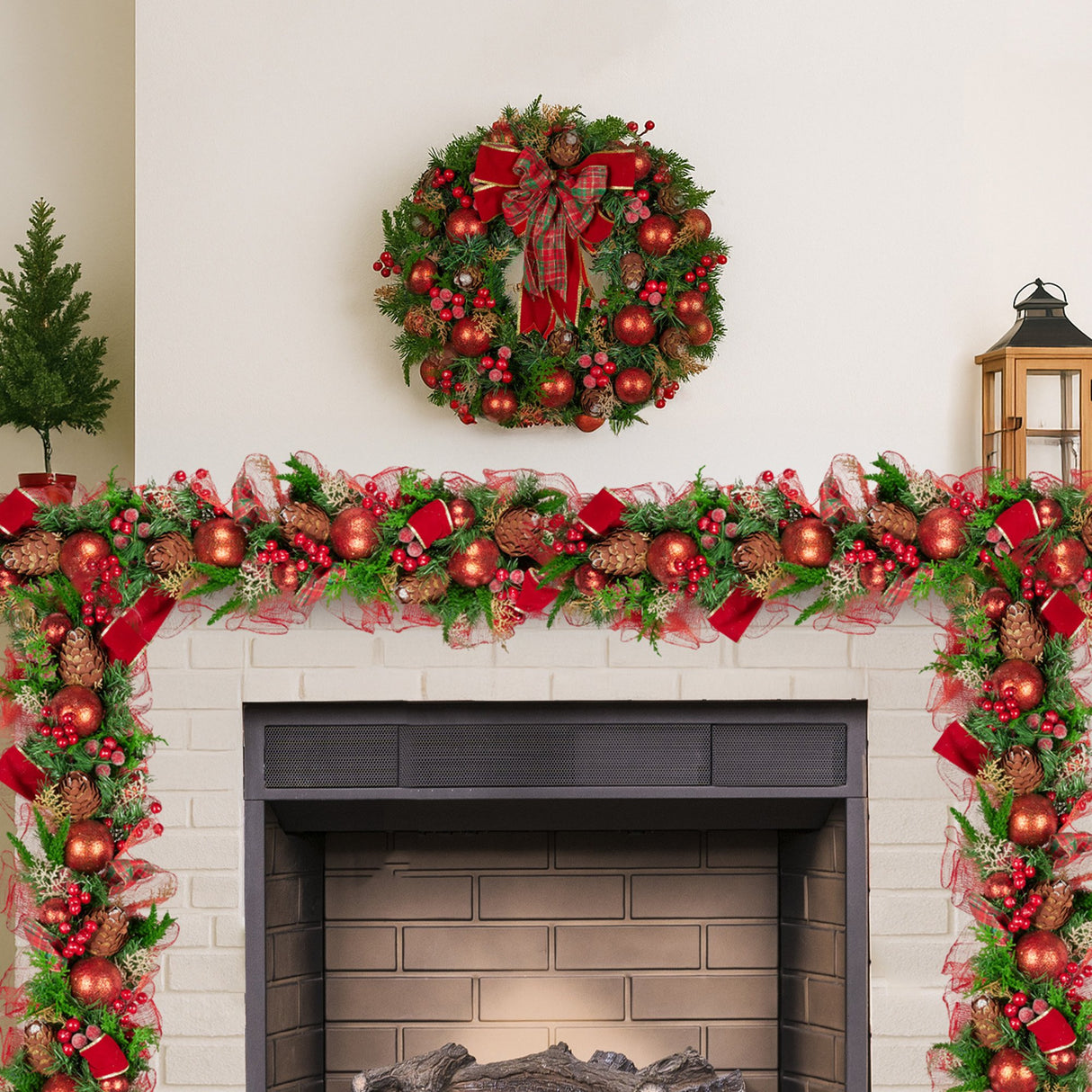 Christabelle 100cm Christmas Garland Lush Green Decor with Red Berries & Cones