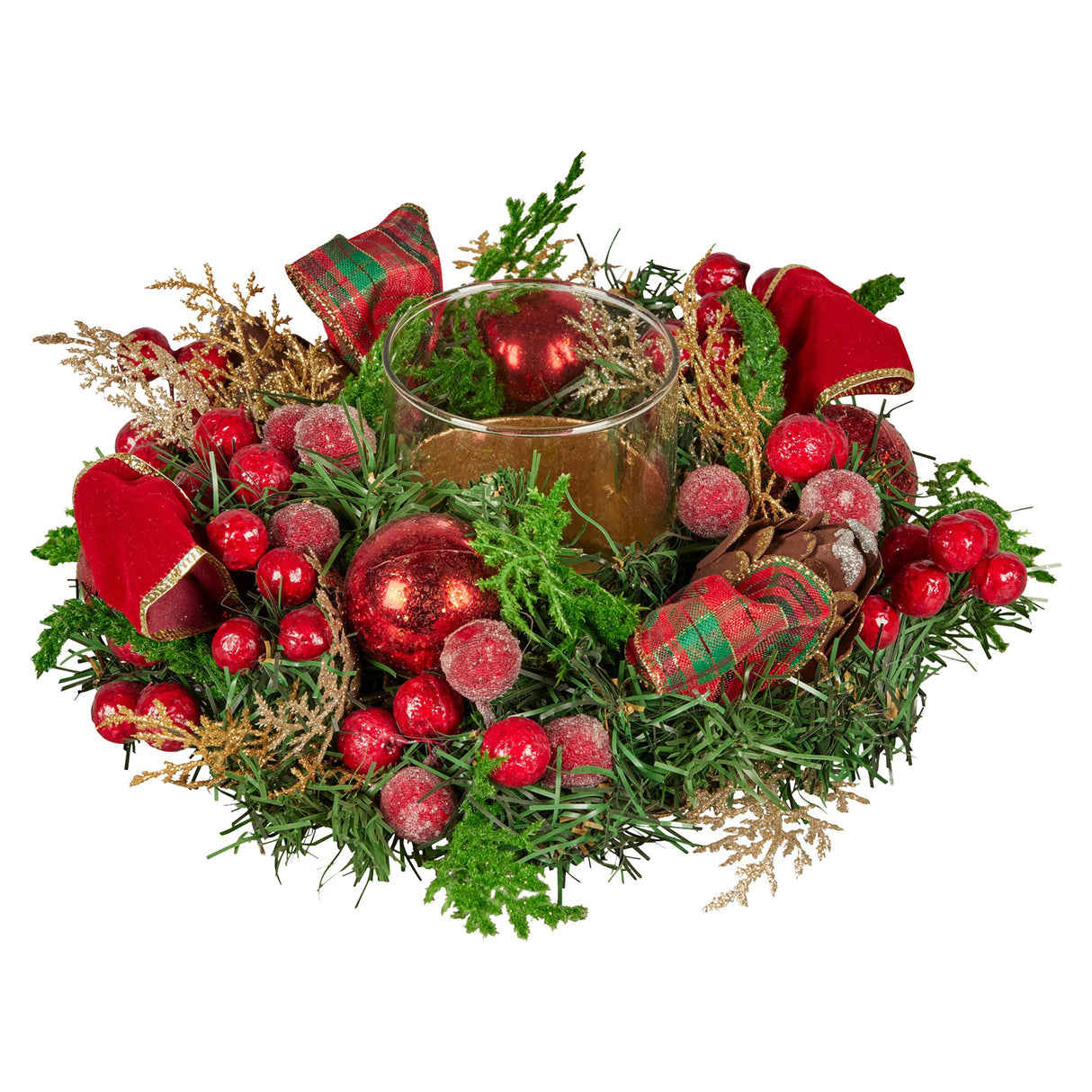 Christabelle 26cm Christmas Centrepiece Lush Green Decor Berries & Baubles
