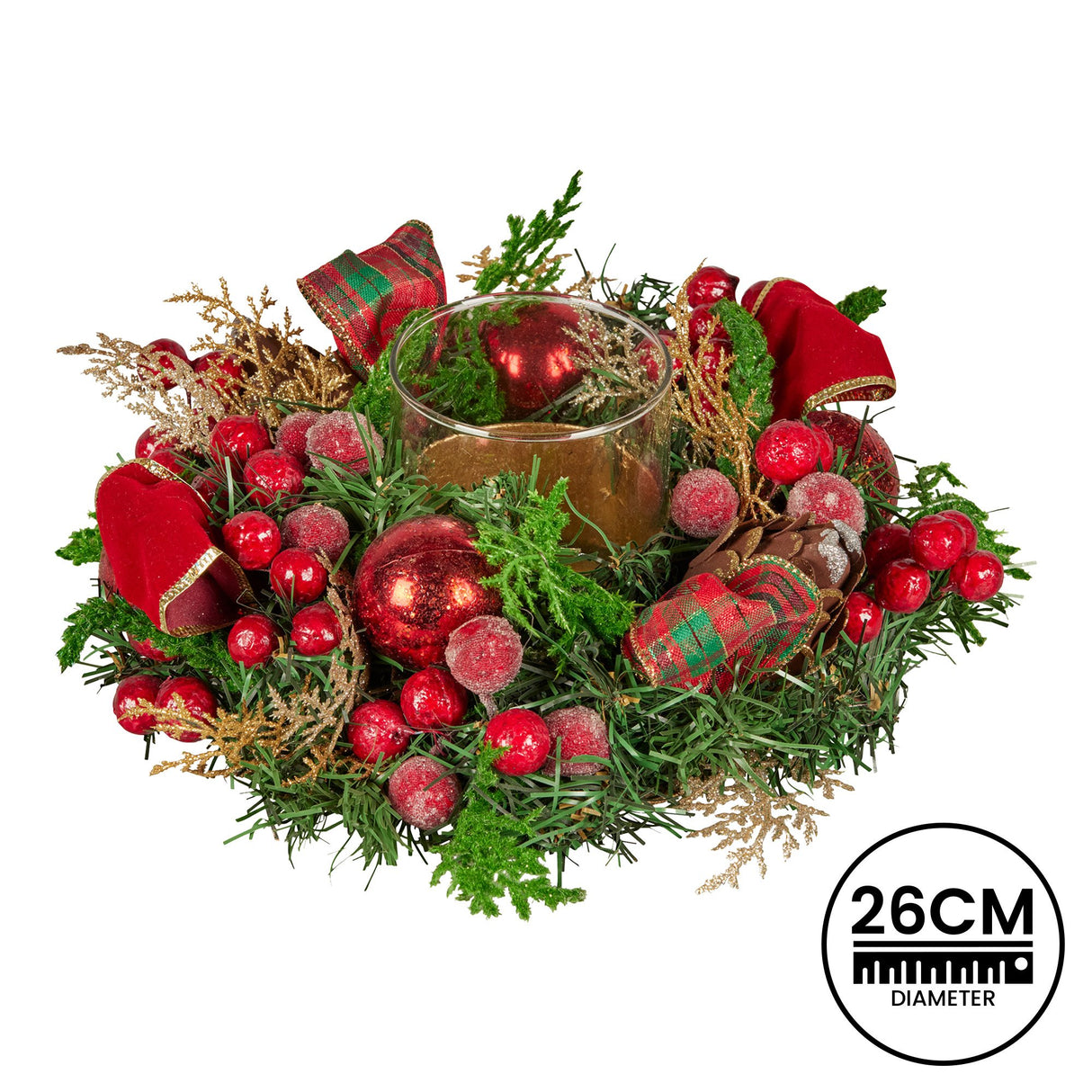 Christabelle 26cm Christmas Centrepiece Lush Green Decor Berries & Baubles