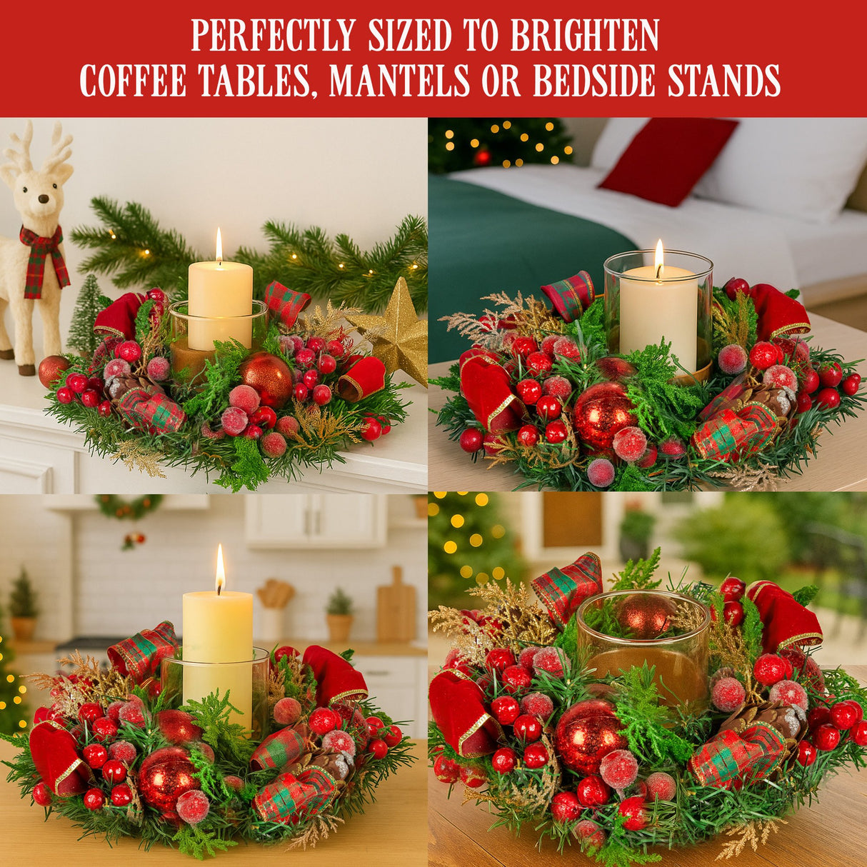 Christabelle 26cm Christmas Centrepiece Lush Green Decor Berries & Baubles