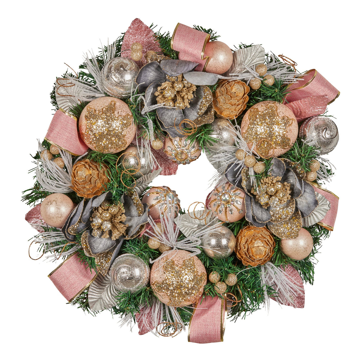 Christabelle 56cm Christmas Wreath Lush Green Holiday Door Wreath w/Jewelled Baubles, Foliage,