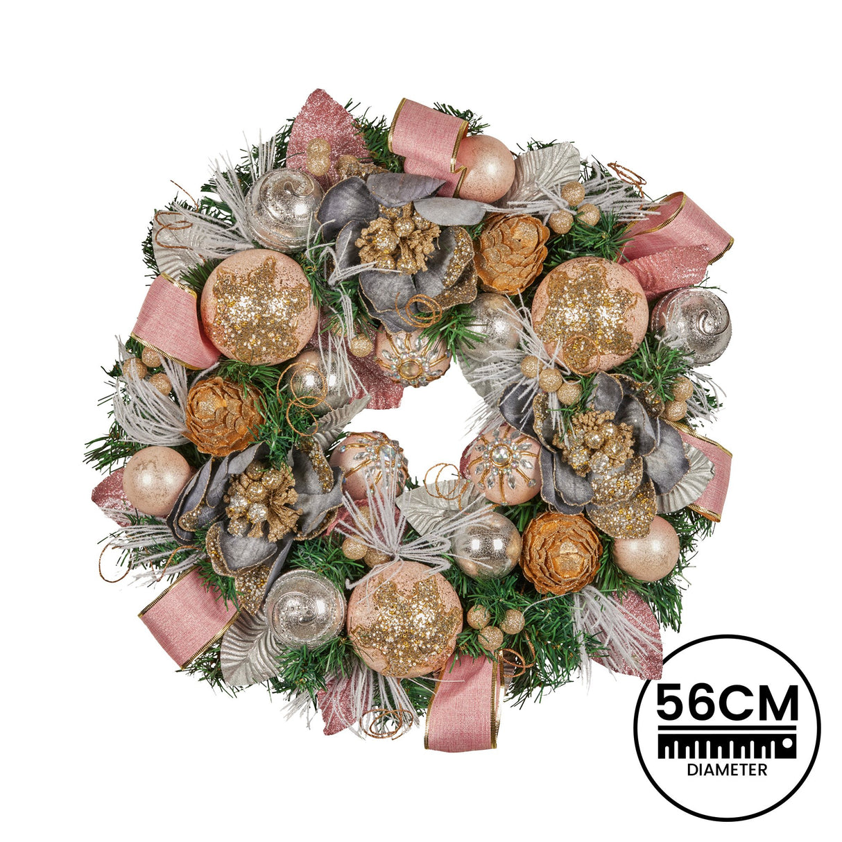 Christabelle 56cm Christmas Wreath Lush Green Holiday Door Wreath w/Jewelled Baubles, Foliage,