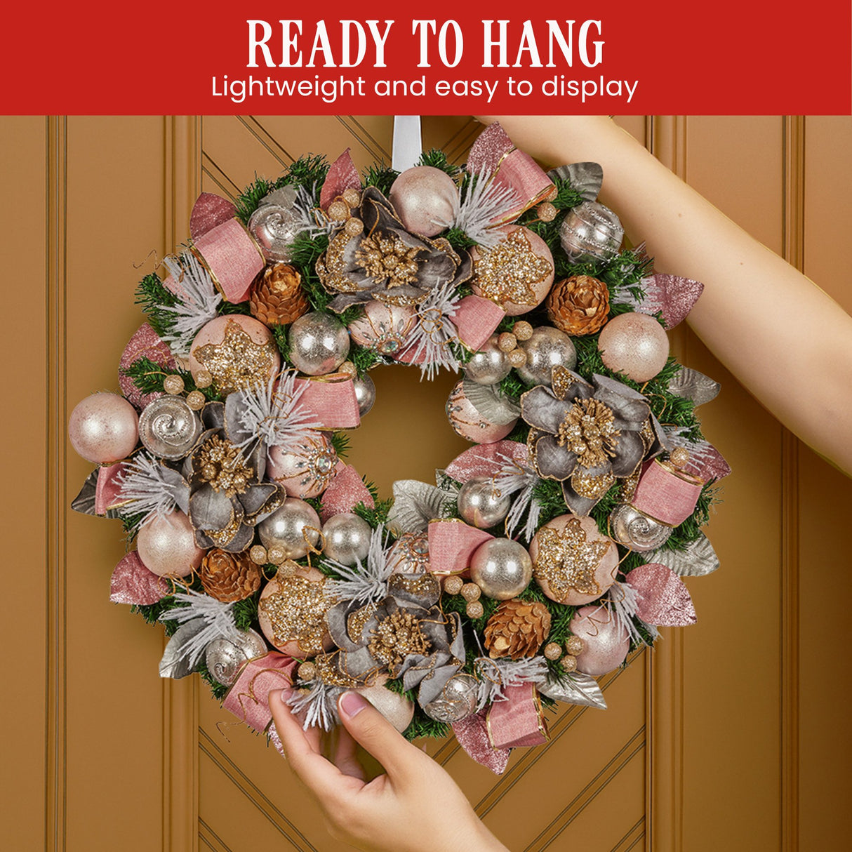Christabelle 56cm Christmas Wreath Lush Green Holiday Door Wreath w/Jewelled Baubles, Foliage,