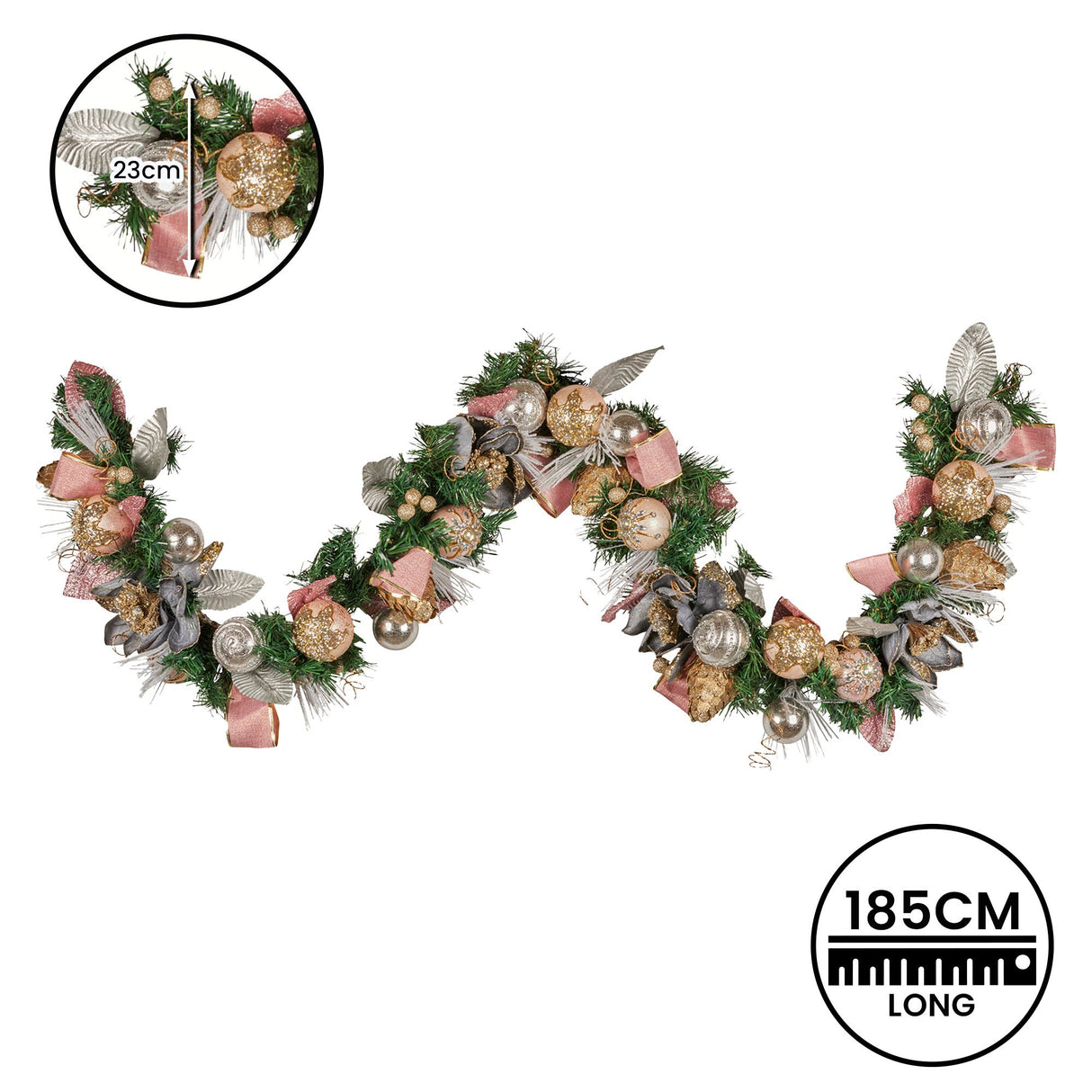 Christabelle 185cm Christmas Garland Lush Green Holiday Door Garland w/Jewelled Baubles, Flower