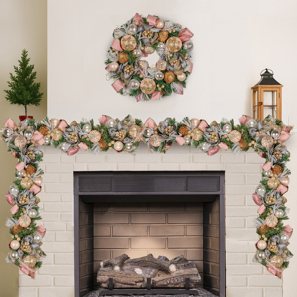 Christabelle 185cm Christmas Garland Lush Green Holiday Door Garland w/Jewelled Baubles, Flower