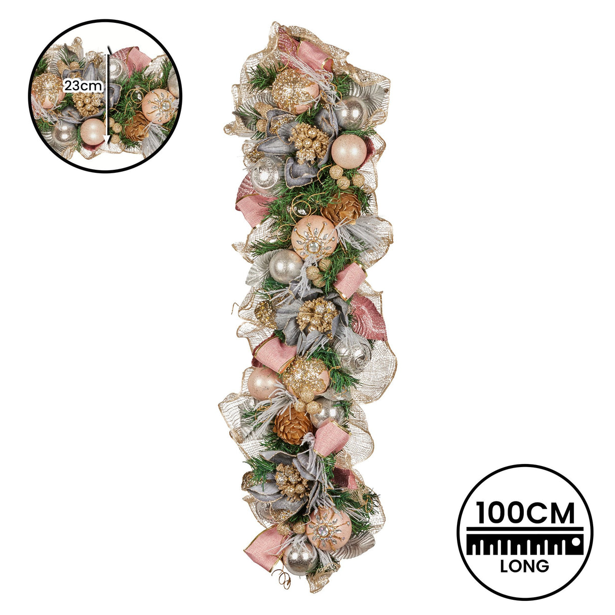 Christabelle 100cm Christmas Garland Lush Green Holiday Door Garland w/Jewelled Baubles & Berri