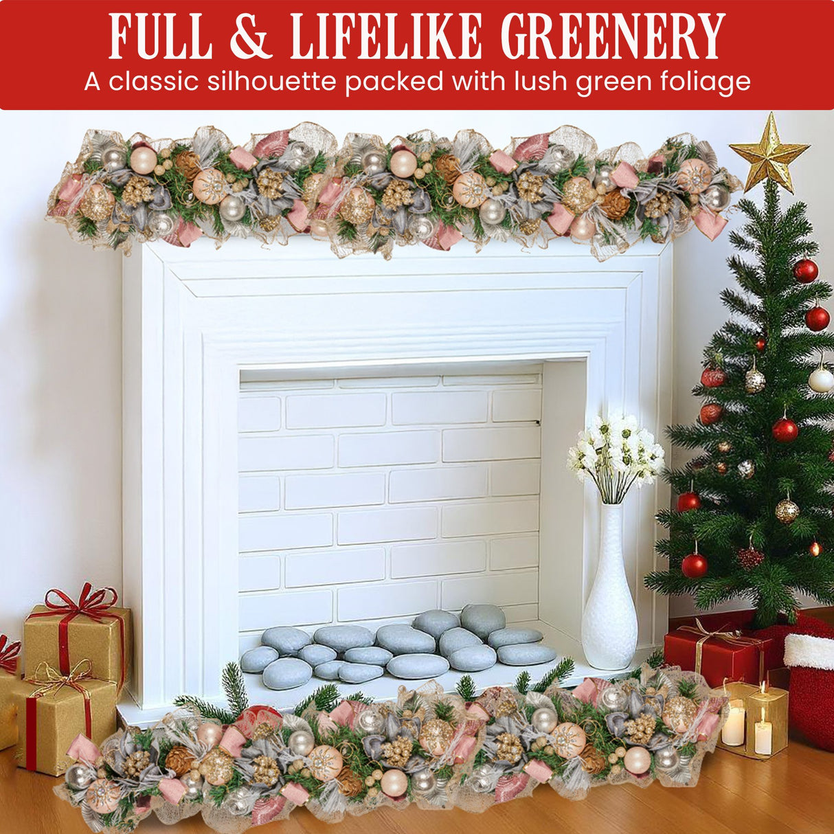 Christabelle 100cm Christmas Garland Lush Green Holiday Door Garland w/Jewelled Baubles & Berri