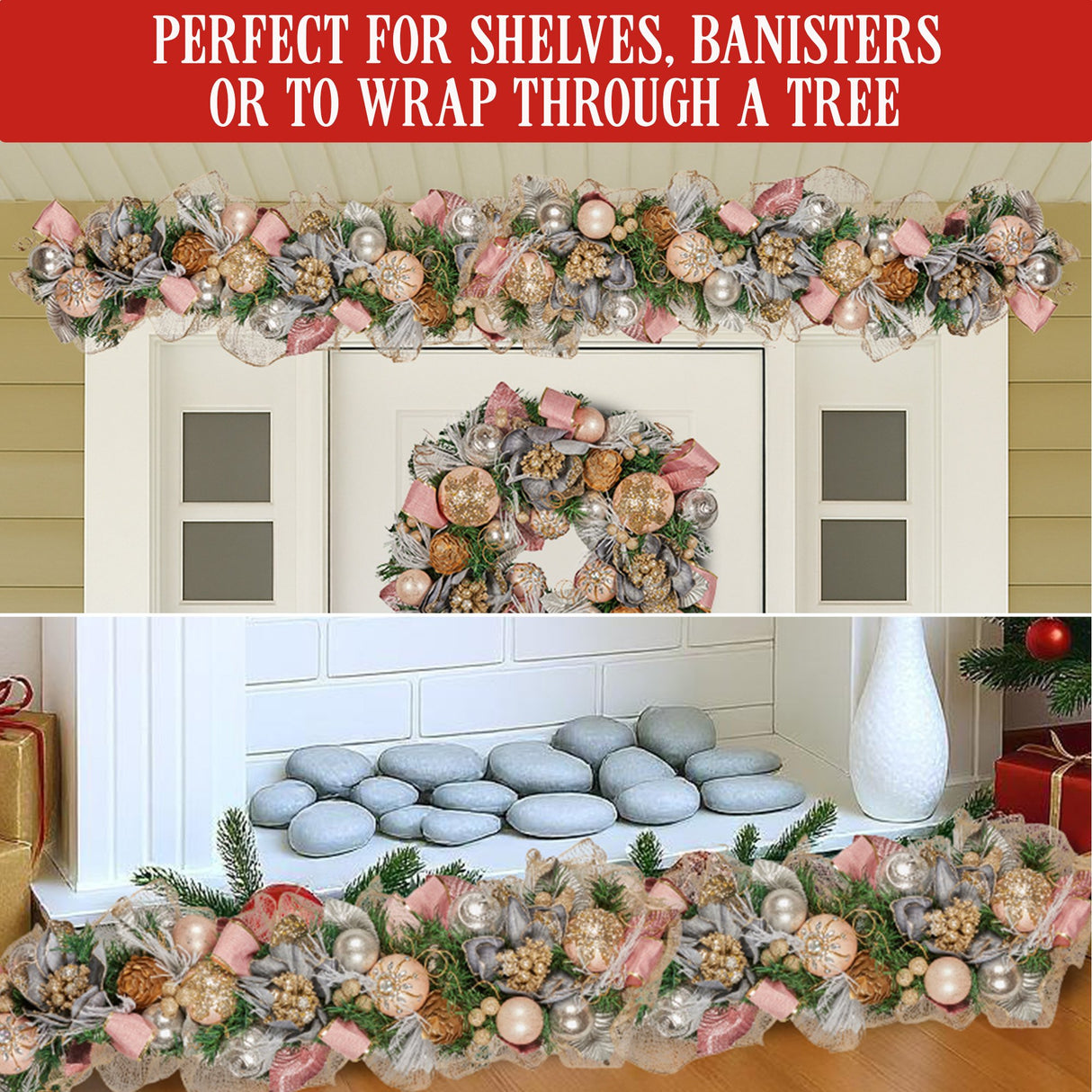 Christabelle 100cm Christmas Garland Lush Green Holiday Door Garland w/Jewelled Baubles & Berri