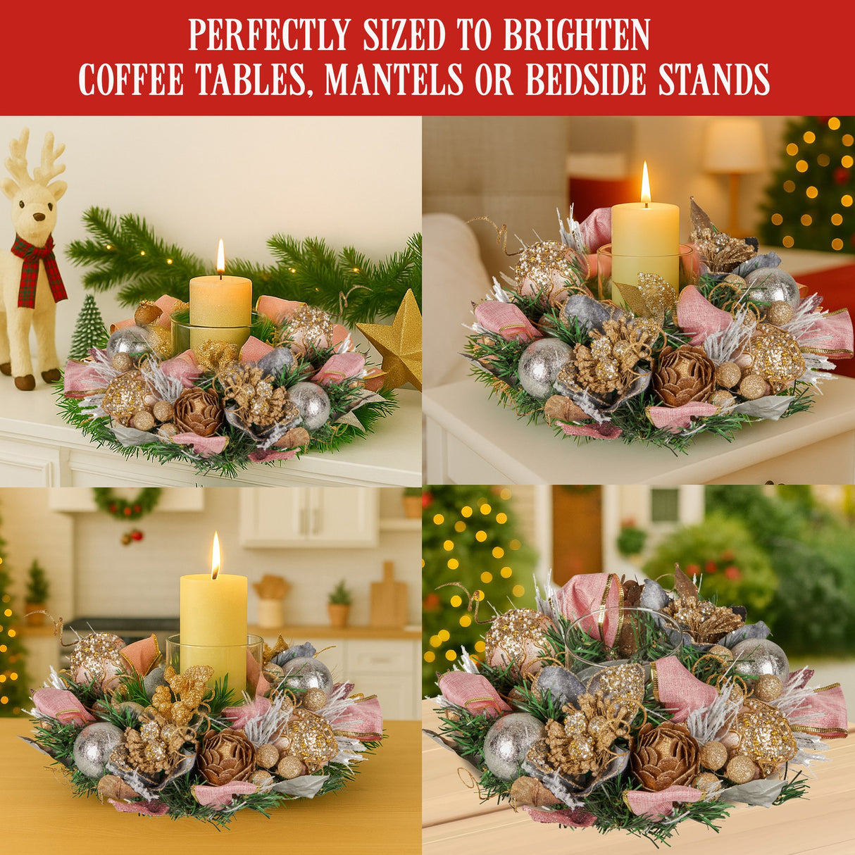 Christabelle 26cm Christmas Centrepiece Lush Green Holiday w/Jewelled Baubles, Foliage, Flowers
