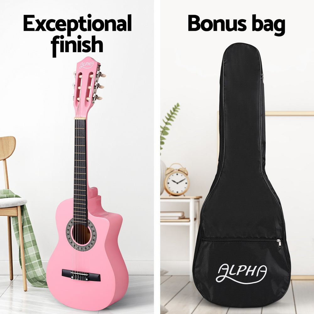 34-Inch Pink Classical Guitar for Beginners - Perfect Wooden Body Nylon String Gift for Kids