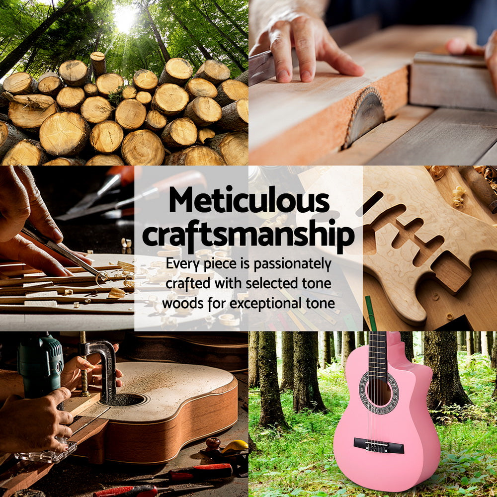 34-Inch Pink Classical Guitar for Beginners - Perfect Wooden Body Nylon String Gift for Kids