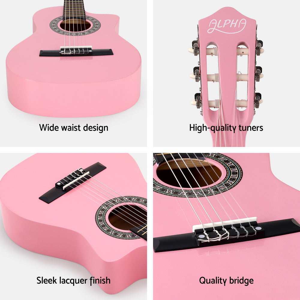 34-Inch Pink Classical Guitar for Beginners - Perfect Wooden Body Nylon String Gift for Kids