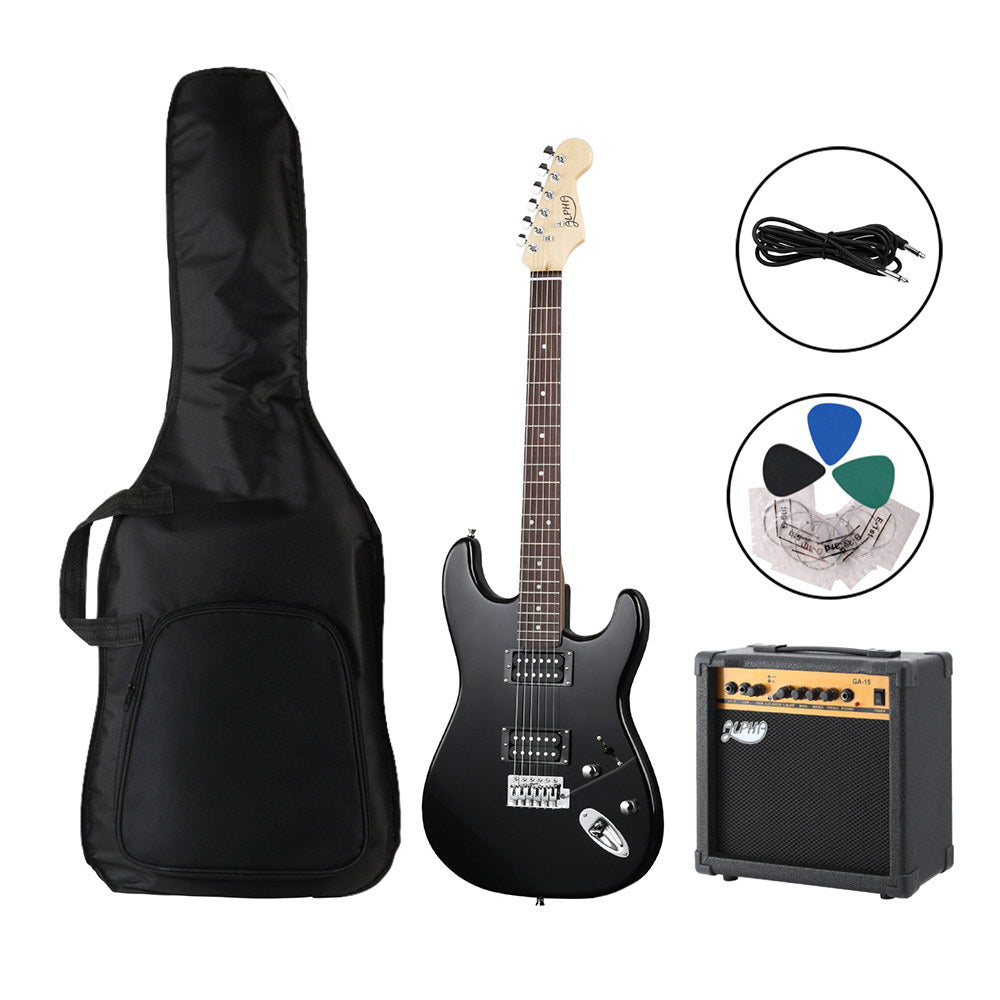Alpha Strat-Style Electric Guitar with 20W Amplifier and Accessories - Black