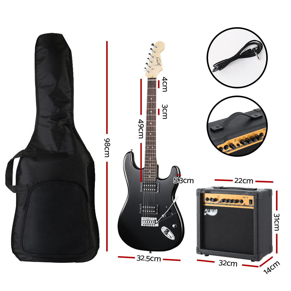 Alpha Strat-Style Electric Guitar with 20W Amplifier and Accessories - Black