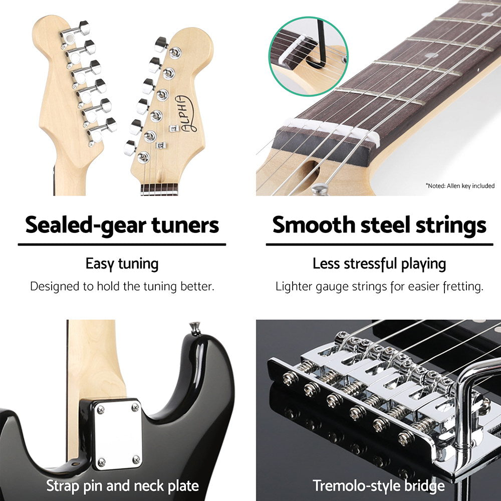 Alpha Strat-Style Electric Guitar with 20W Amplifier and Accessories - Black