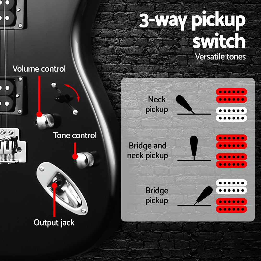 Alpha Strat-Style Electric Guitar with 20W Amplifier and Accessories - Black