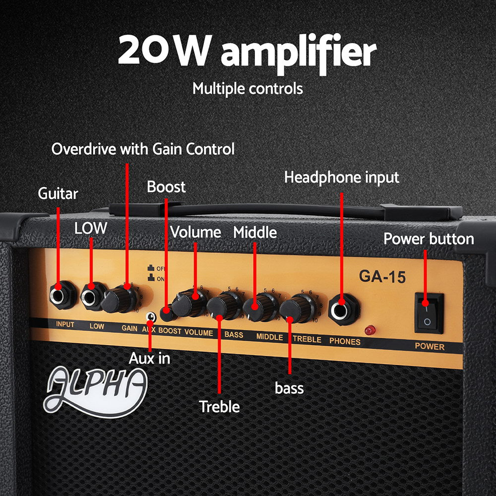 Alpha Strat-Style Electric Guitar Starter Kit with 20W Amplifier
